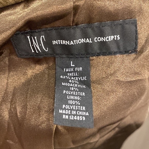 INC Swing coat NWT 3/4 sleeve faux fur by International Concept Brown Size Large - Picture 9 of 15